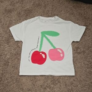 Rare Zara Cherry Patched Graphic White Tee Y2K Aesthetic Cute Summer Tee New